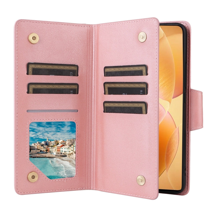 For Xiaomi 14T Pro Global Rivet Buckle 9 Cards Three Fold Leather Phone Case