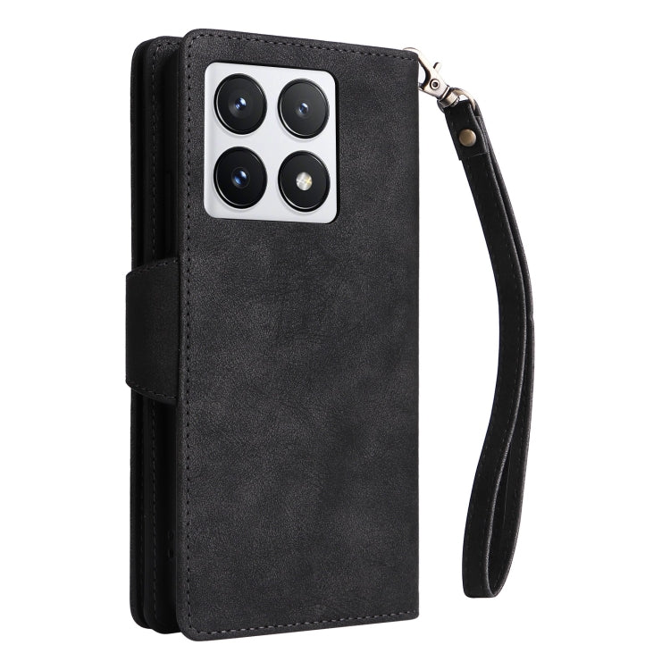 For Xiaomi 14T Pro Global Rivet Buckle 9 Cards Three Fold Leather Phone Case