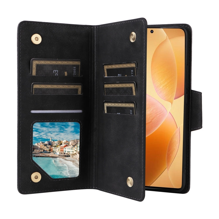 For Xiaomi 14T Pro Global Rivet Buckle 9 Cards Three Fold Leather Phone Case