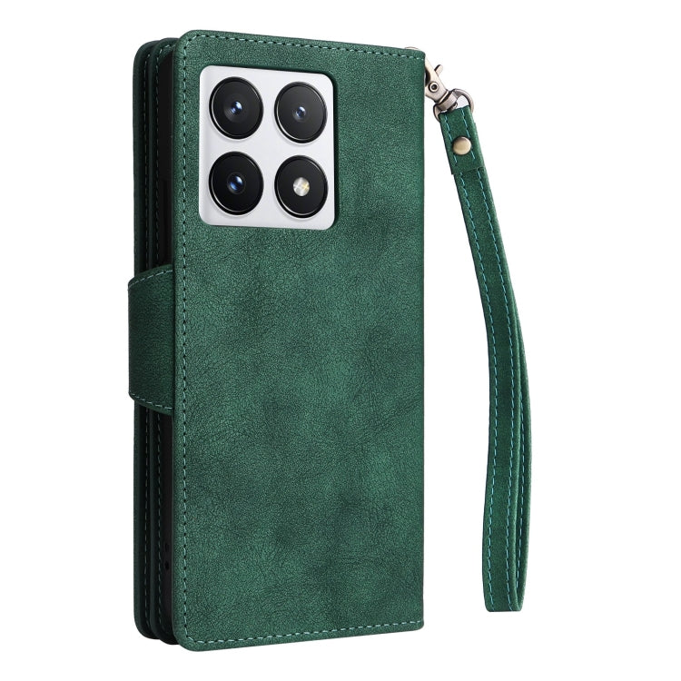 For Xiaomi 14T Pro Global Rivet Buckle 9 Cards Three Fold Leather Phone Case