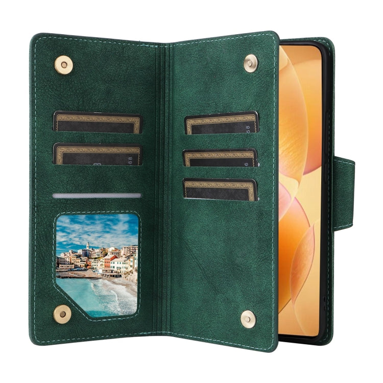 For Xiaomi 14T Pro Global Rivet Buckle 9 Cards Three Fold Leather Phone Case