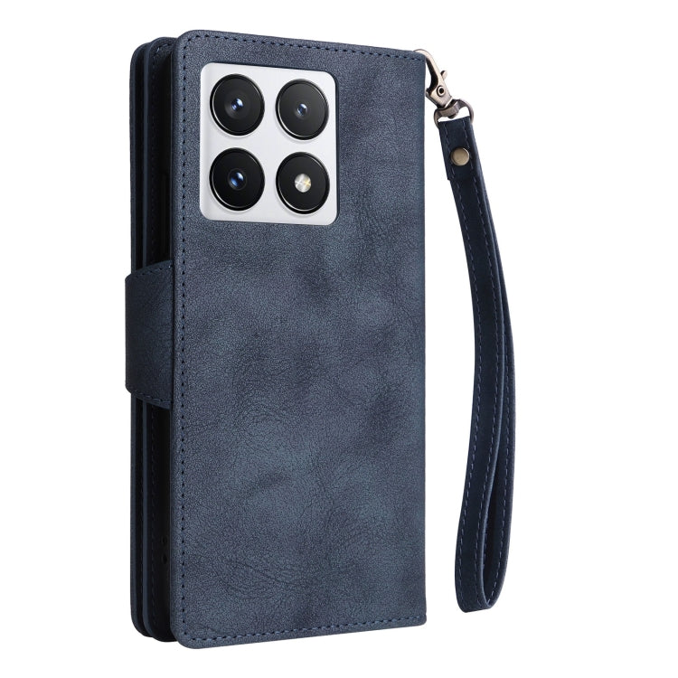For Xiaomi 14T Pro Global Rivet Buckle 9 Cards Three Fold Leather Phone Case