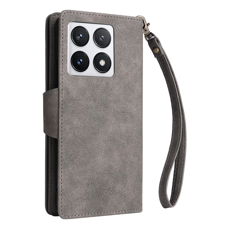 For Xiaomi 14T Pro Global Rivet Buckle 9 Cards Three Fold Leather Phone Case