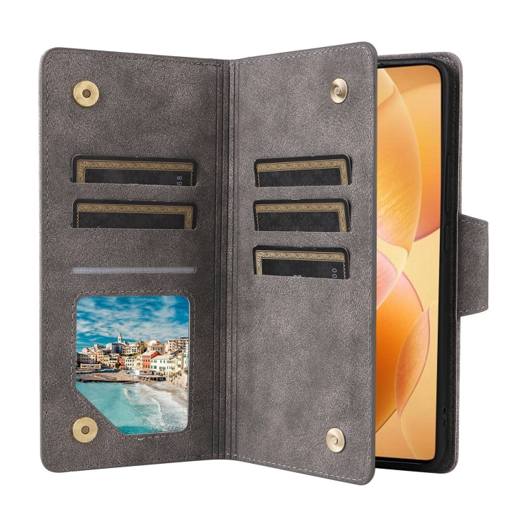 For Xiaomi 14T Pro Global Rivet Buckle 9 Cards Three Fold Leather Phone Case