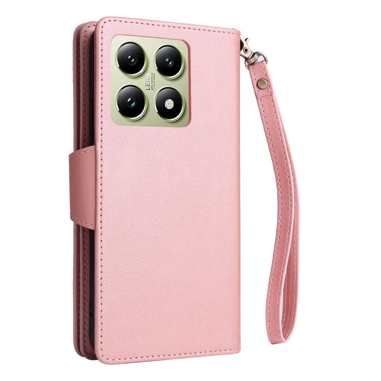 For Xiaomi 14T 5G Global Rivet Buckle 9 Cards Three Fold Leather Phone Case