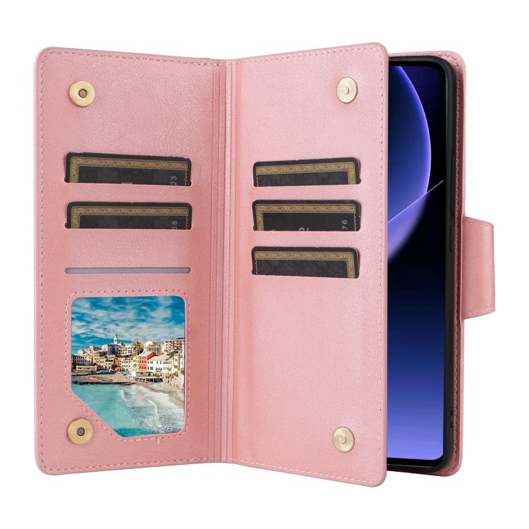 For Xiaomi 14T 5G Global Rivet Buckle 9 Cards Three Fold Leather Phone Case