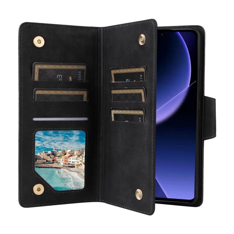 For Xiaomi 14T 5G Global Rivet Buckle 9 Cards Three Fold Leather Phone Case