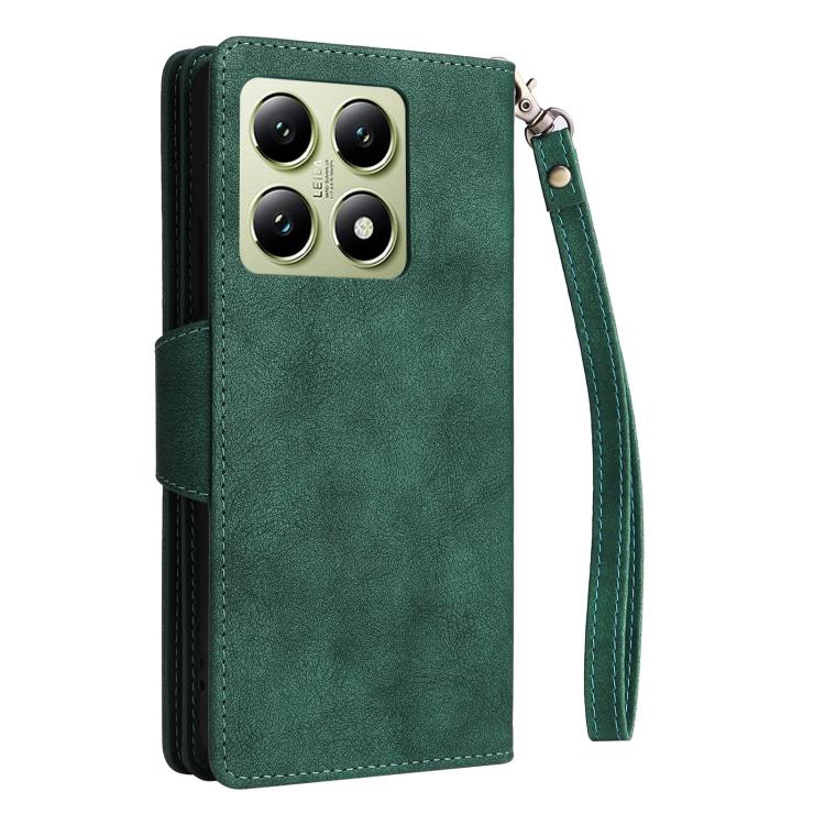 For Xiaomi 14T 5G Global Rivet Buckle 9 Cards Three Fold Leather Phone Case