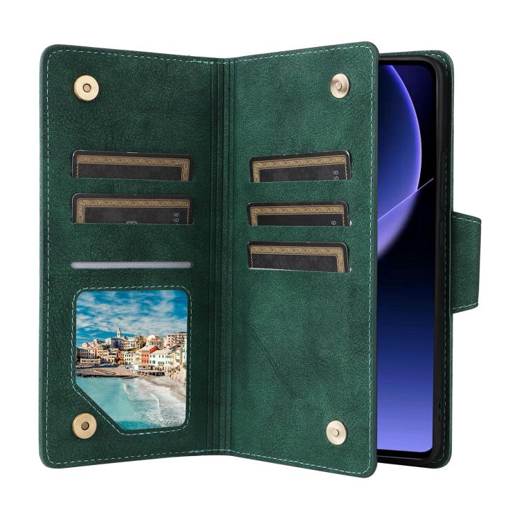 For Xiaomi 14T 5G Global Rivet Buckle 9 Cards Three Fold Leather Phone Case