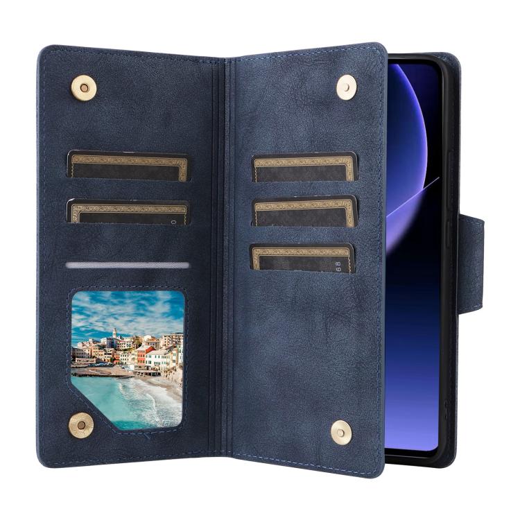 For Xiaomi 14T 5G Global Rivet Buckle 9 Cards Three Fold Leather Phone Case