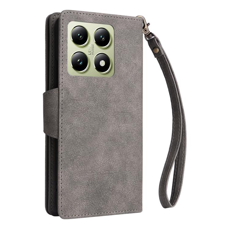 For Xiaomi 14T 5G Global Rivet Buckle 9 Cards Three Fold Leather Phone Case
