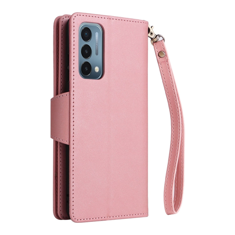 For OnePlus Nord 200 5G Rivet Buckle 9 Cards Three Fold Leather Phone Case