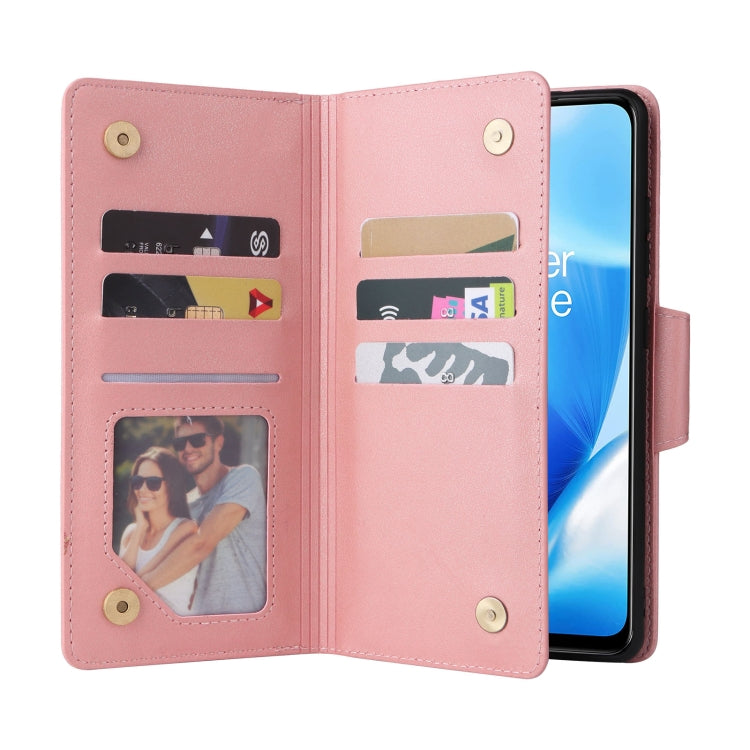 For OnePlus Nord 200 5G Rivet Buckle 9 Cards Three Fold Leather Phone Case