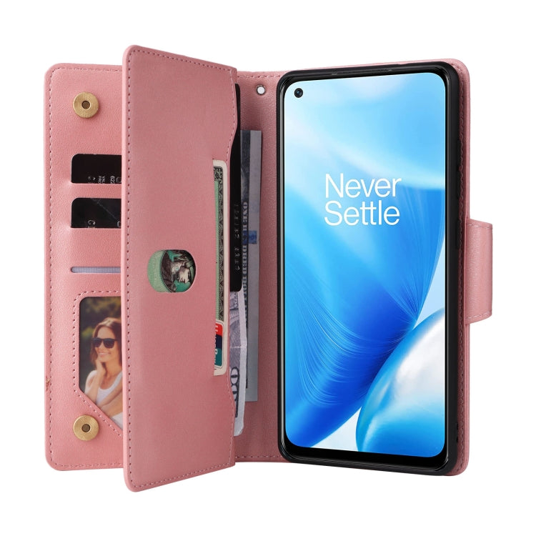 For OnePlus Nord 200 5G Rivet Buckle 9 Cards Three Fold Leather Phone Case