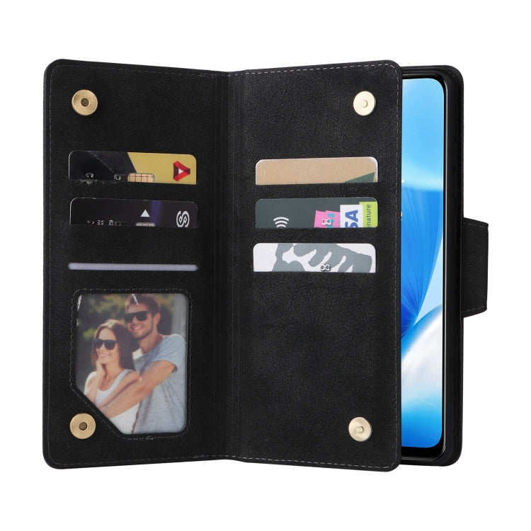 For OnePlus Nord 200 5G Rivet Buckle 9 Cards Three Fold Leather Phone Case