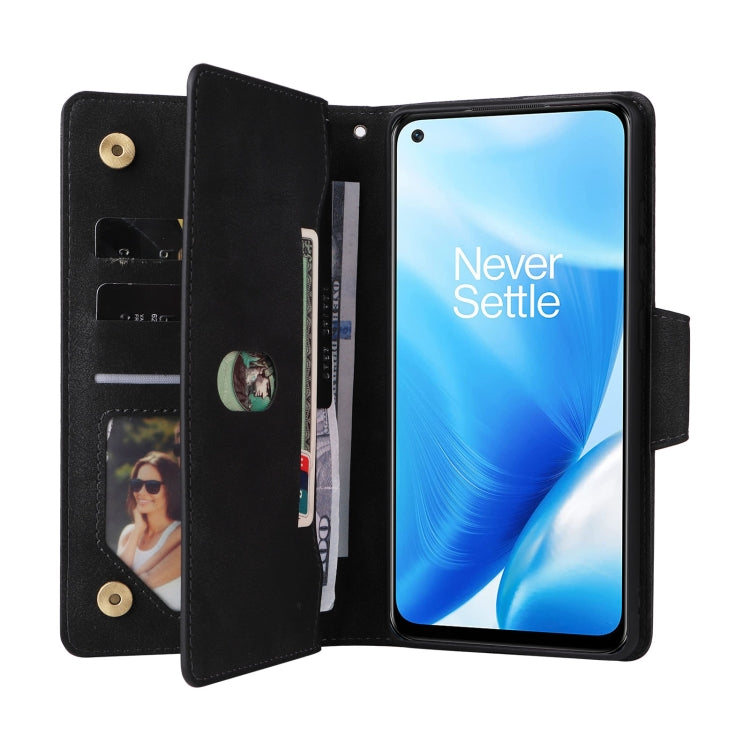 For OnePlus Nord 200 5G Rivet Buckle 9 Cards Three Fold Leather Phone Case