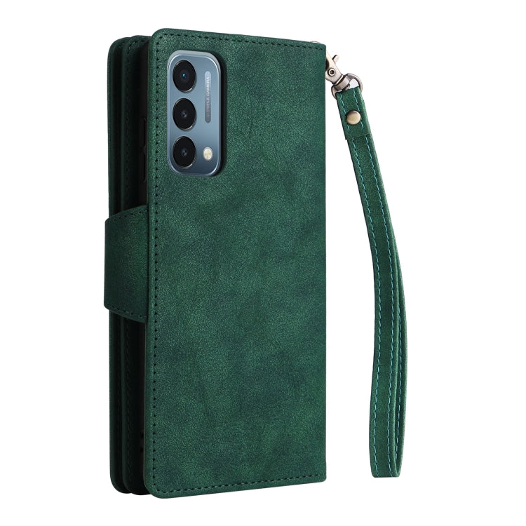 For OnePlus Nord 200 5G Rivet Buckle 9 Cards Three Fold Leather Phone Case