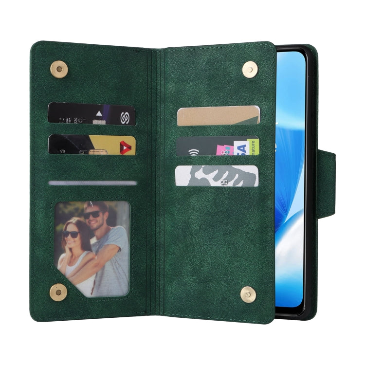 For OnePlus Nord 200 5G Rivet Buckle 9 Cards Three Fold Leather Phone Case