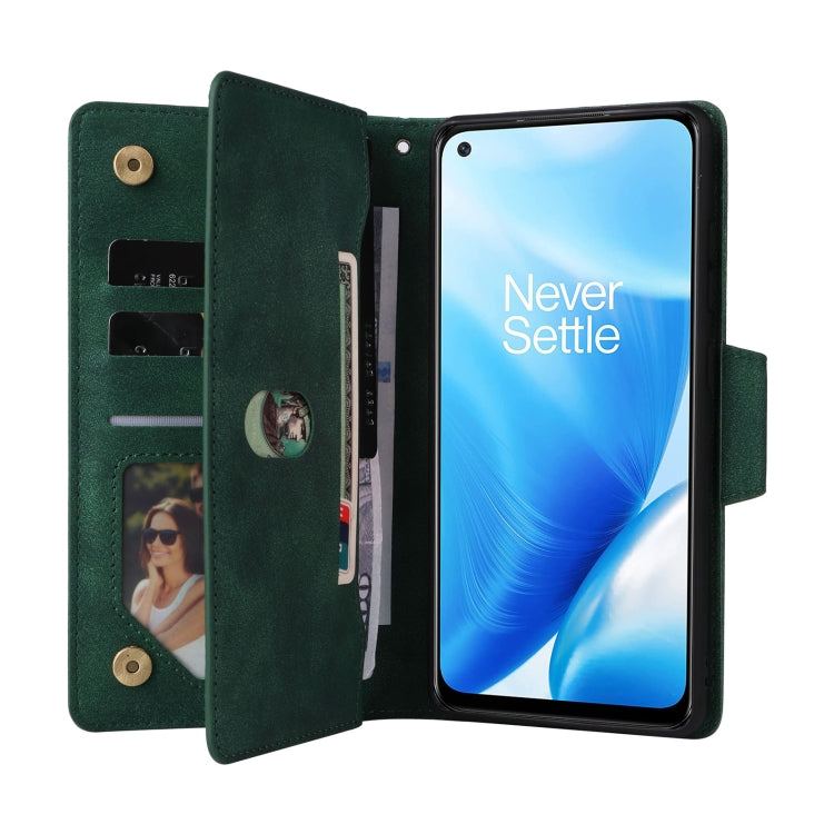For OnePlus Nord 200 5G Rivet Buckle 9 Cards Three Fold Leather Phone Case