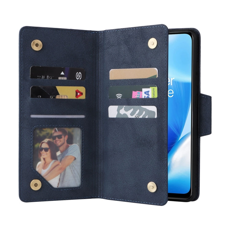 For OnePlus Nord 200 5G Rivet Buckle 9 Cards Three Fold Leather Phone Case