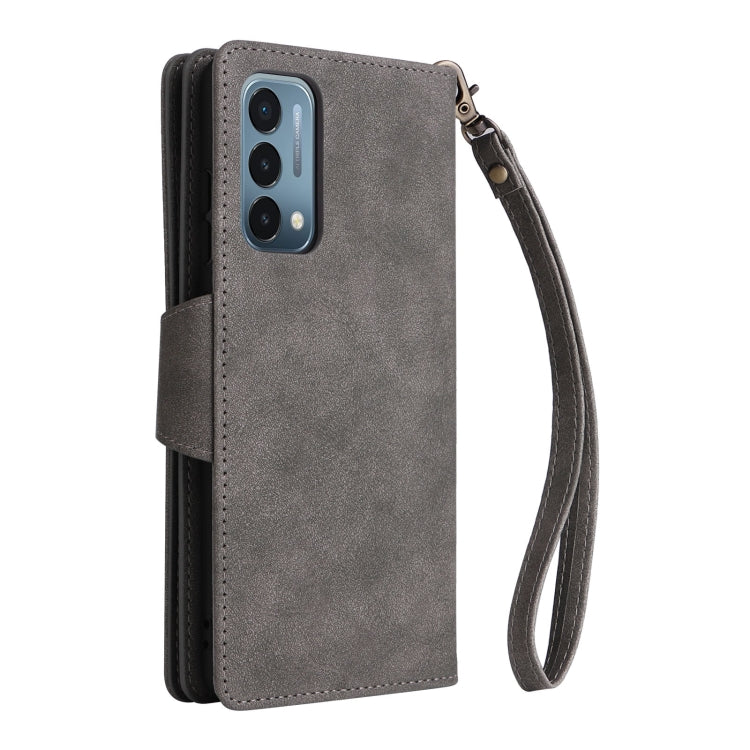 For OnePlus Nord 200 5G Rivet Buckle 9 Cards Three Fold Leather Phone Case