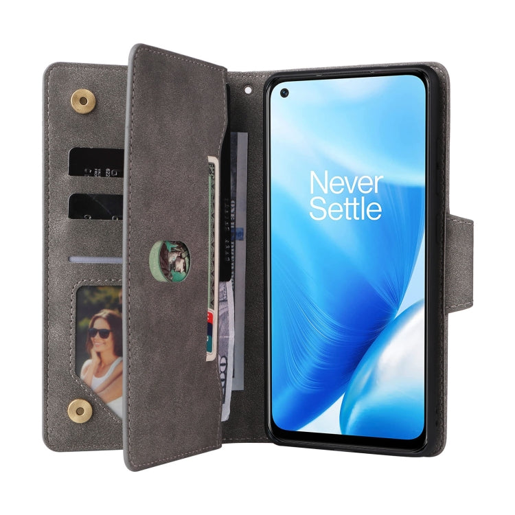 For OnePlus Nord 200 5G Rivet Buckle 9 Cards Three Fold Leather Phone Case
