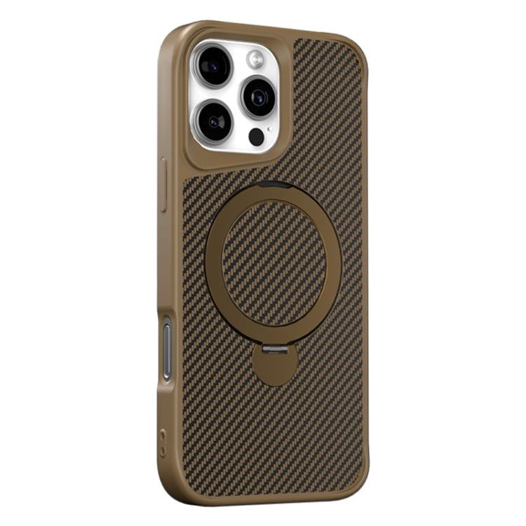 For iPhone 16 Pro Carbon Fiber Texture 360 MagSafe Holder Phone Case