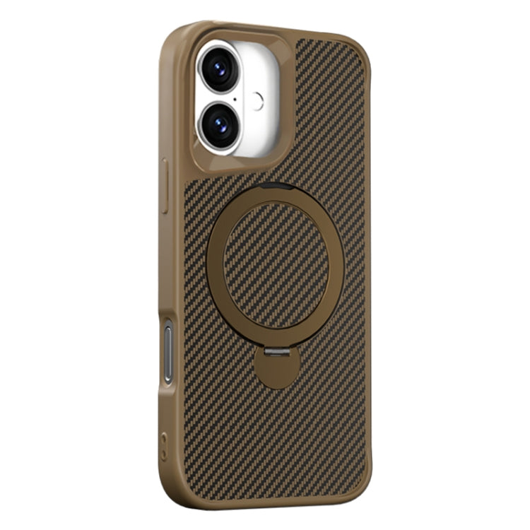 For iPhone 16 Carbon Fiber Texture 360 MagSafe Holder Phone Case