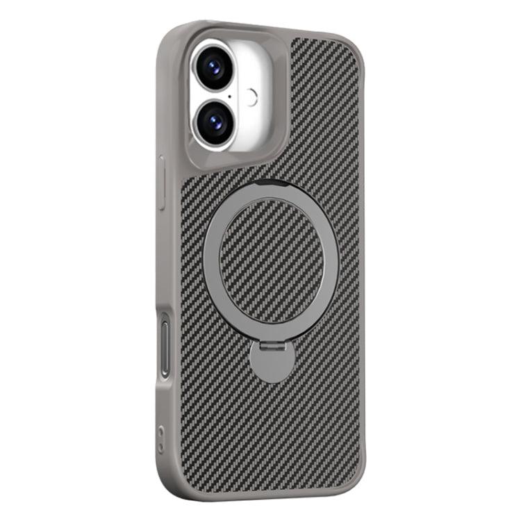 For iPhone 16 Carbon Fiber Texture 360 MagSafe Holder Phone Case