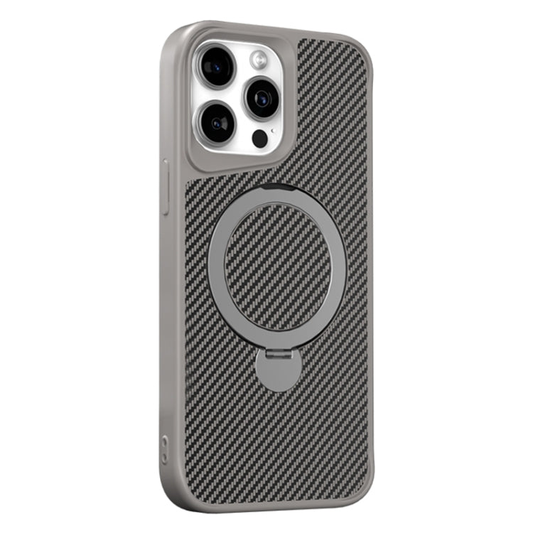 For iPhone 15 Pro Carbon Fiber Texture 360 MagSafe Holder Phone Case