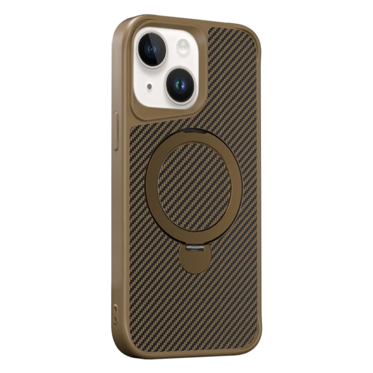 For iPhone 15 Plus / 14 Plus Carbon Fiber Texture 360 MagSafe Holder Phone Case