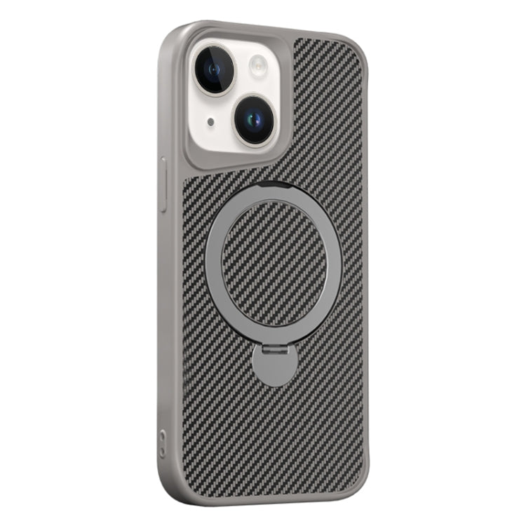 For iPhone 15 Carbon Fiber Texture 360 MagSafe Holder Phone Case