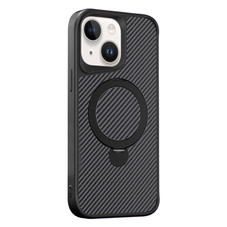 For iPhone 14 / 13 Carbon Fiber Texture 360 MagSafe Holder Phone Case