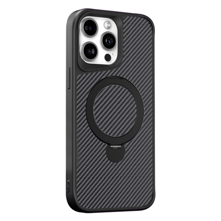 For iPhone 14 Pro Max Carbon Fiber Texture 360 MagSafe Holder Phone Case