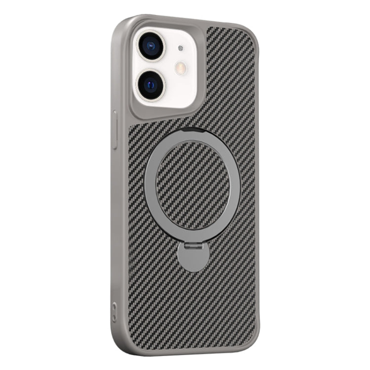 For iPhone 12 / 12 Pro Carbon Fiber Texture 360 MagSafe Holder Phone Case