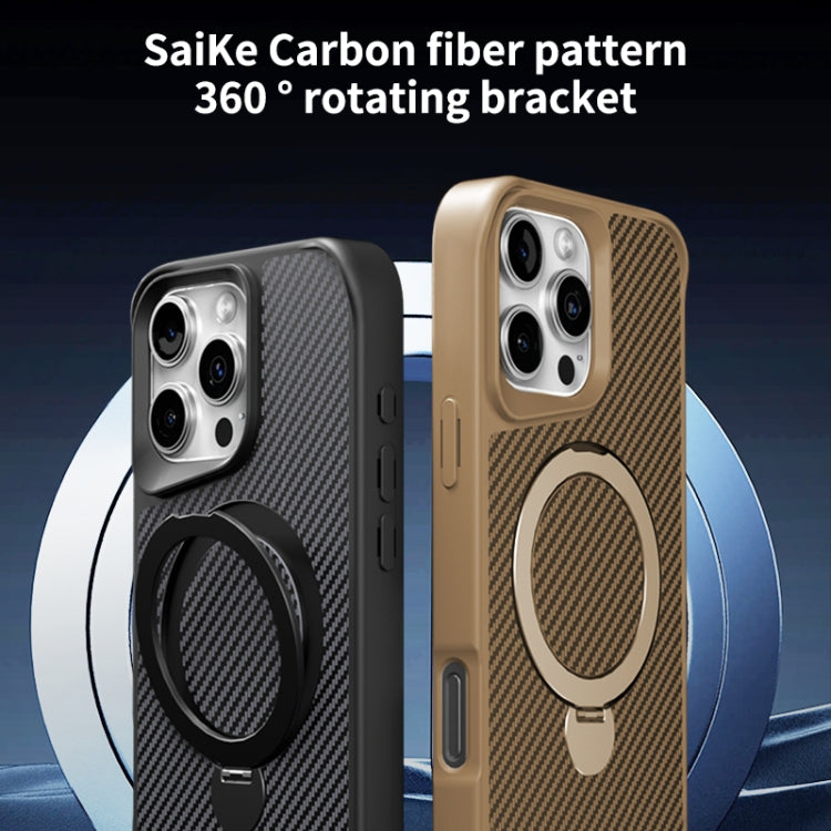 For iPhone 13 Pro Max Carbon Fiber Texture 360 MagSafe Holder Phone Case