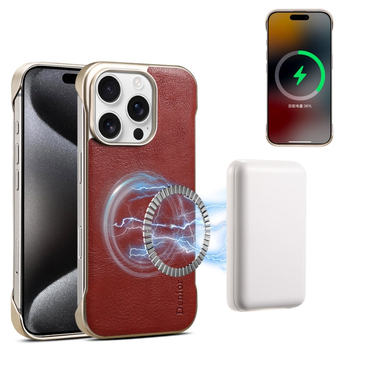 For iPhone 16 Pro Max Denior MagSafe Genuine Leather Calf Texture  Phone Case