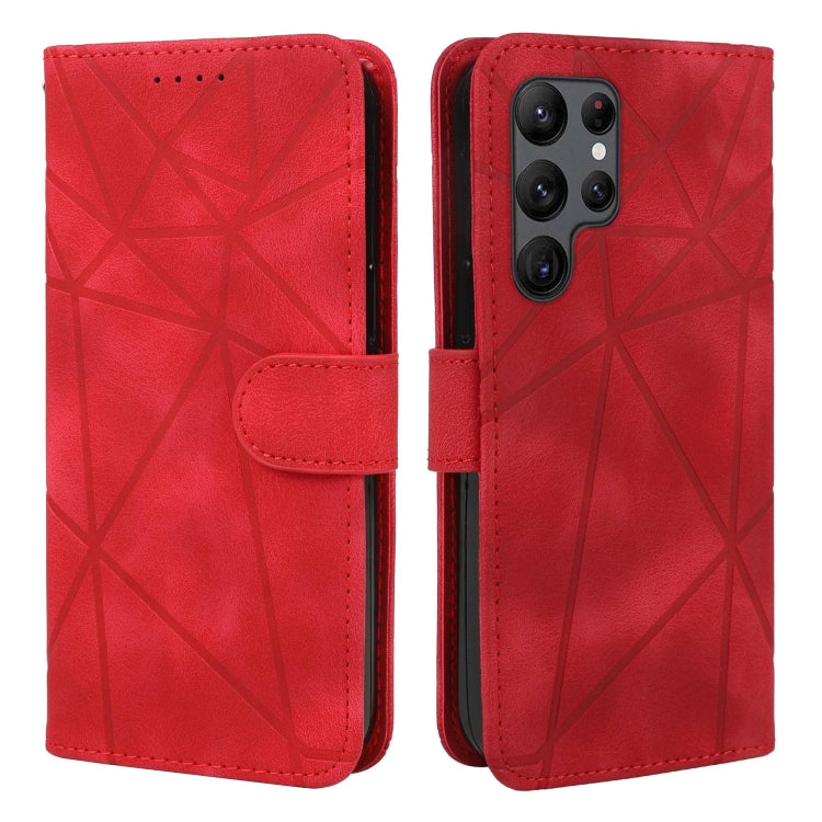 For Samsung Galaxy S25 Ultra 5G Skin Feel Geometric Lines Leather Phone Case