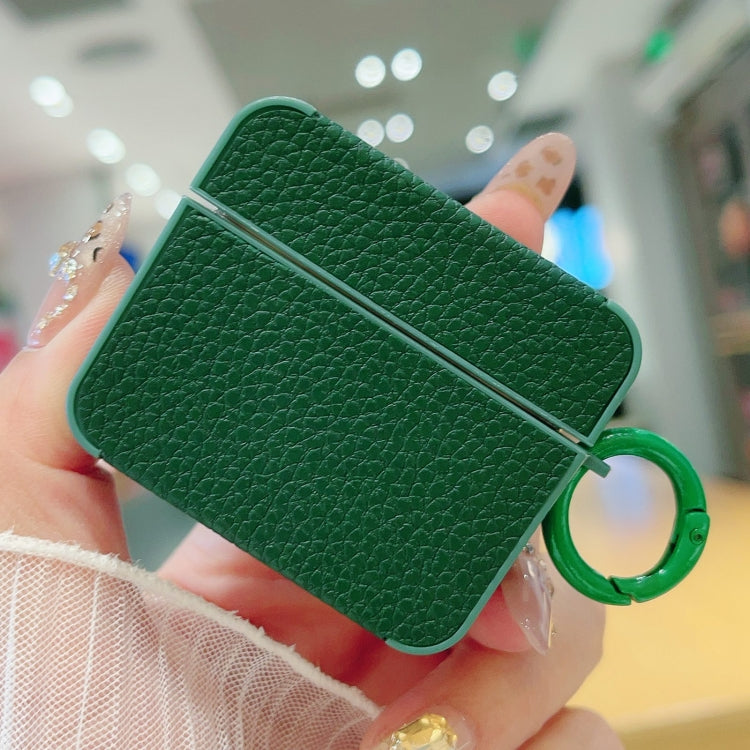 For AirPods 4 Litchi Texture Leather Sticker Earphones Protective Case