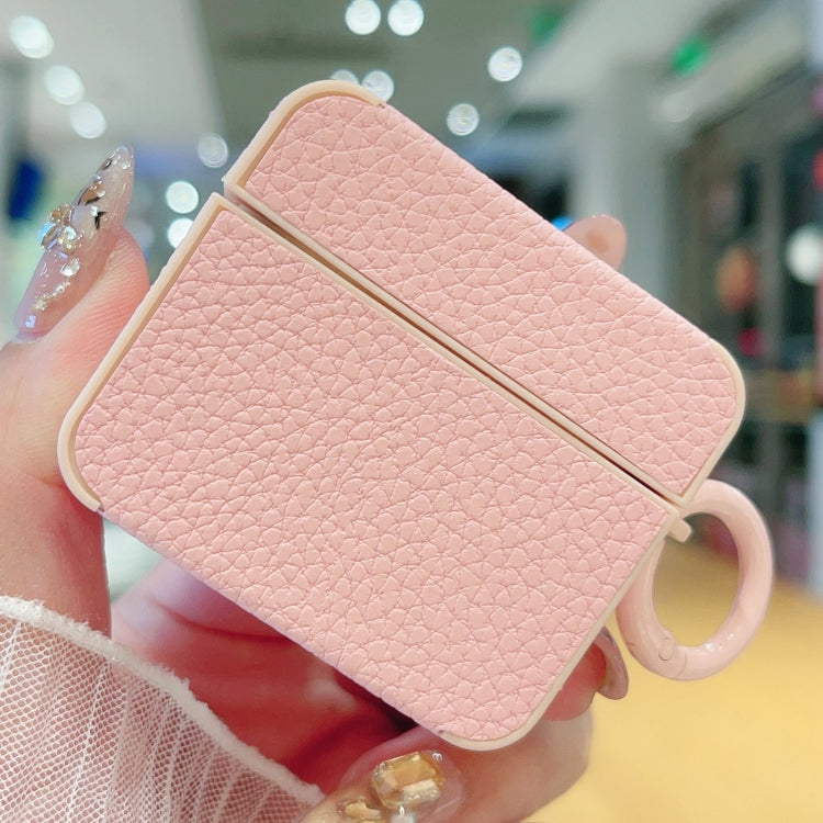 For AirPods 4 Litchi Texture Leather Sticker Earphones Protective Case