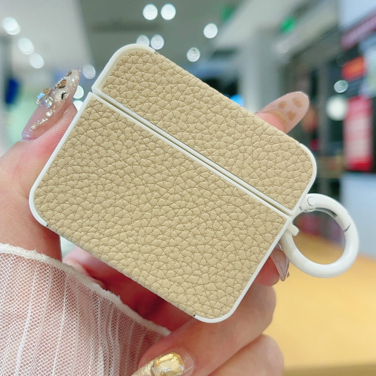 For AirPods 4 Litchi Texture Leather Sticker Earphones Protective Case