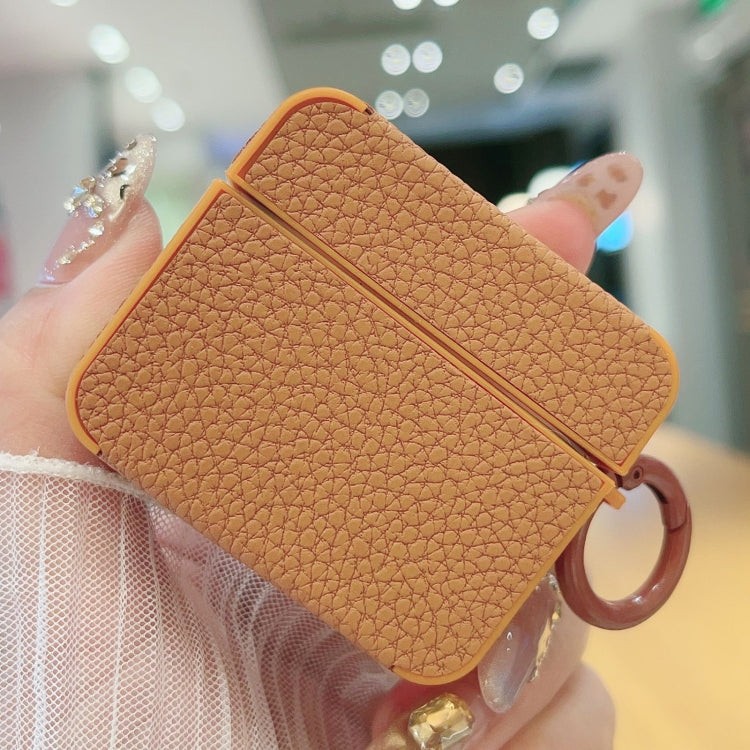 For AirPods 4 Litchi Texture Leather Sticker Earphones Protective Case