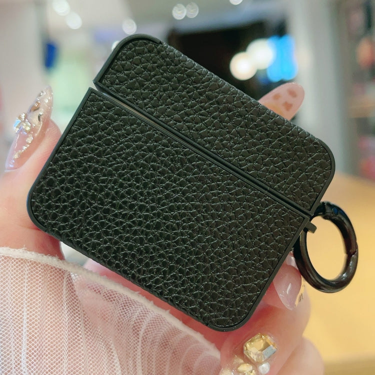 For AirPods 3 Litchi Texture Leather Sticker Earphones Protective Case