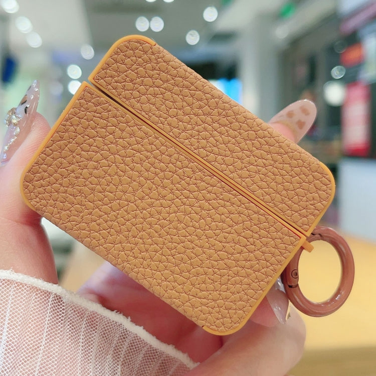 For AirPods Pro Litchi Texture Leather Sticker Earphones Protective Case