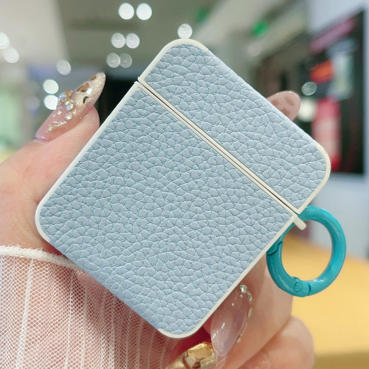 For AirPods 1 / 2 Litchi Texture Leather Sticker Earphones Protective Case