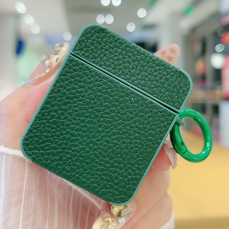 For AirPods 1 / 2 Litchi Texture Leather Sticker Earphones Protective Case