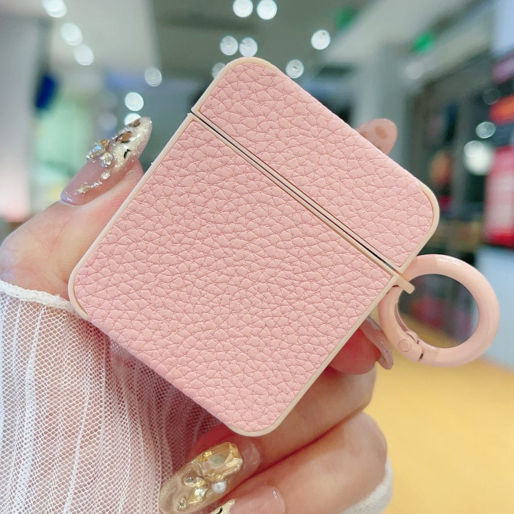 For AirPods 1 / 2 Litchi Texture Leather Sticker Earphones Protective Case