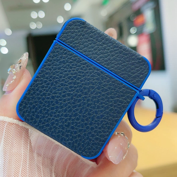 For AirPods 1 / 2 Litchi Texture Leather Sticker Earphones Protective Case