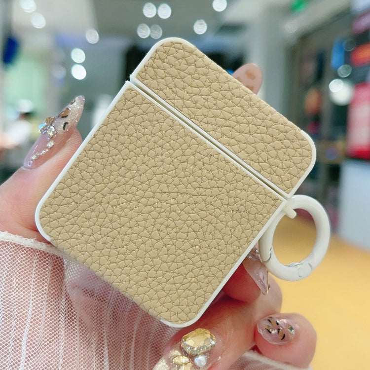 For AirPods 1 / 2 Litchi Texture Leather Sticker Earphones Protective Case