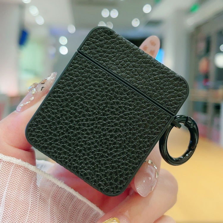 For AirPods 1 / 2 Litchi Texture Leather Sticker Earphones Protective Case